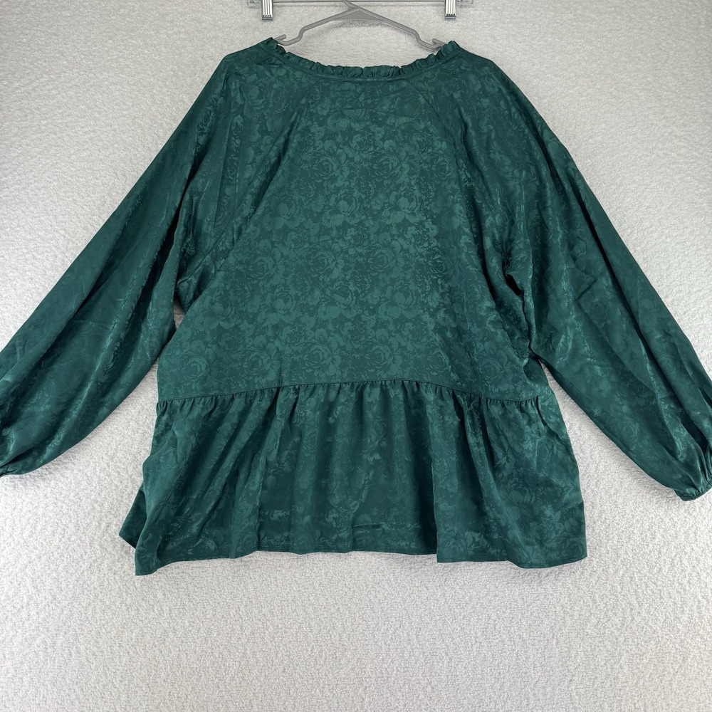 Isaac Mizrahi Live! Stretch Jacquard Shirred Peplum Blouse Top 26W Green - Picture 8 of 10